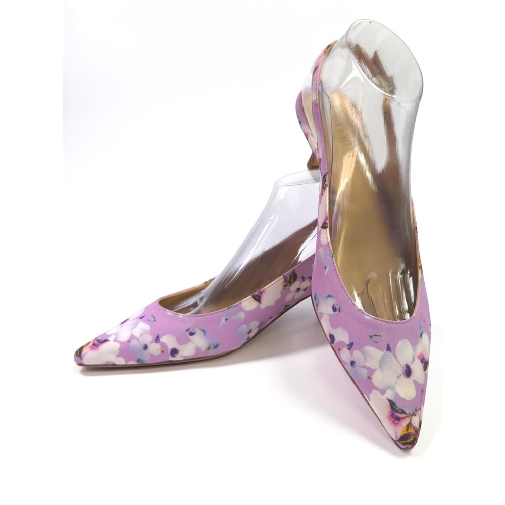 Talbots Pippa Slingback Pumps Pansy Purple Floral Kitten Heel Leather Sole 9M